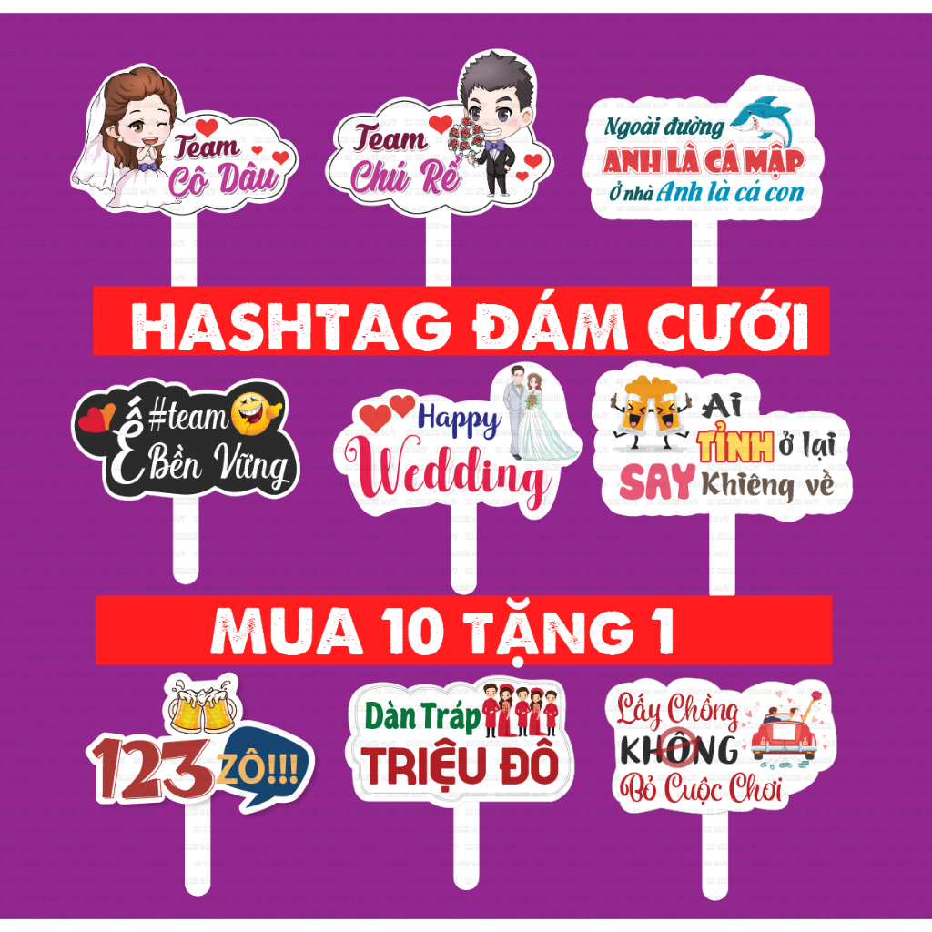 Hastag đám cưới, Hashtag cầm tay đám cưới - Có đầy đủ tay cầm, Giá xưởng sản xuất