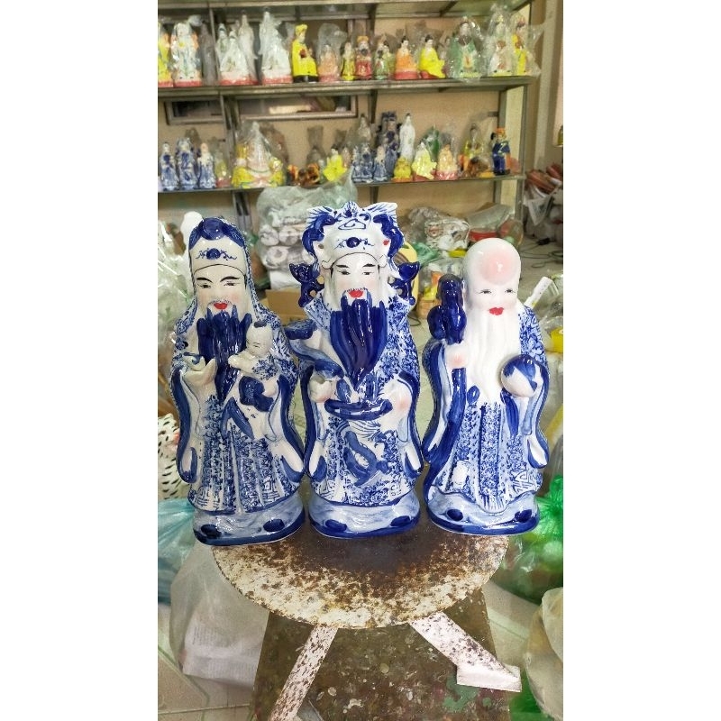 Bộ tượng gốm Tam Đa xanh Phúc Lộc Thọ 30cm