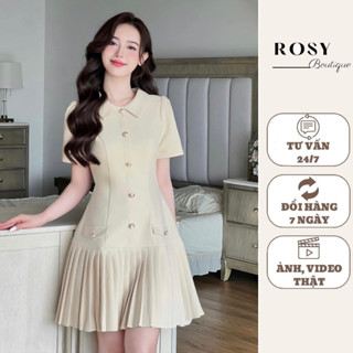 Váy thiết dáng A,chân váy xếp ly cổ Đức đính cúc sang trọng. Thiết kế Rosy V74