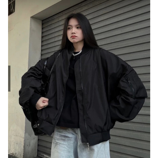 Áo Bomber Jacket Tay Nhún Nam nữ - dù 2 lớp dày dặn form rộng siêu xinh,hnn.