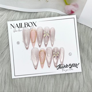 Nail box mắt mèo kim cương form nhọn gắn charm, móng giả thiết kế