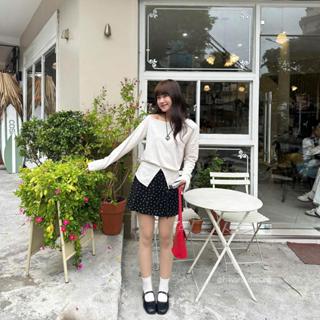 Áo kiểu nữ len lông thỏ lệch vai dài tay phối cúc cài bo eo tôn dáng HAVANA ATH478