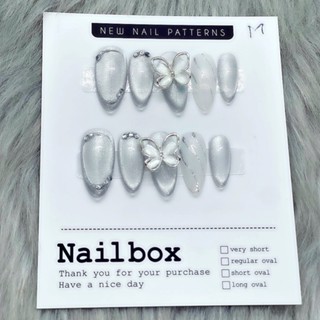 Nail box mắt mèo form tròn nhọn gắn charm, nailbox thiết kế