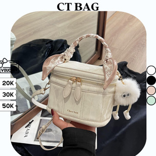 Túi xách nữ CT đeo chéo quai xách mix khăn charm gấu da PU QC vân dưa đi tiệc đi chơi sang chảnh TXC-101
