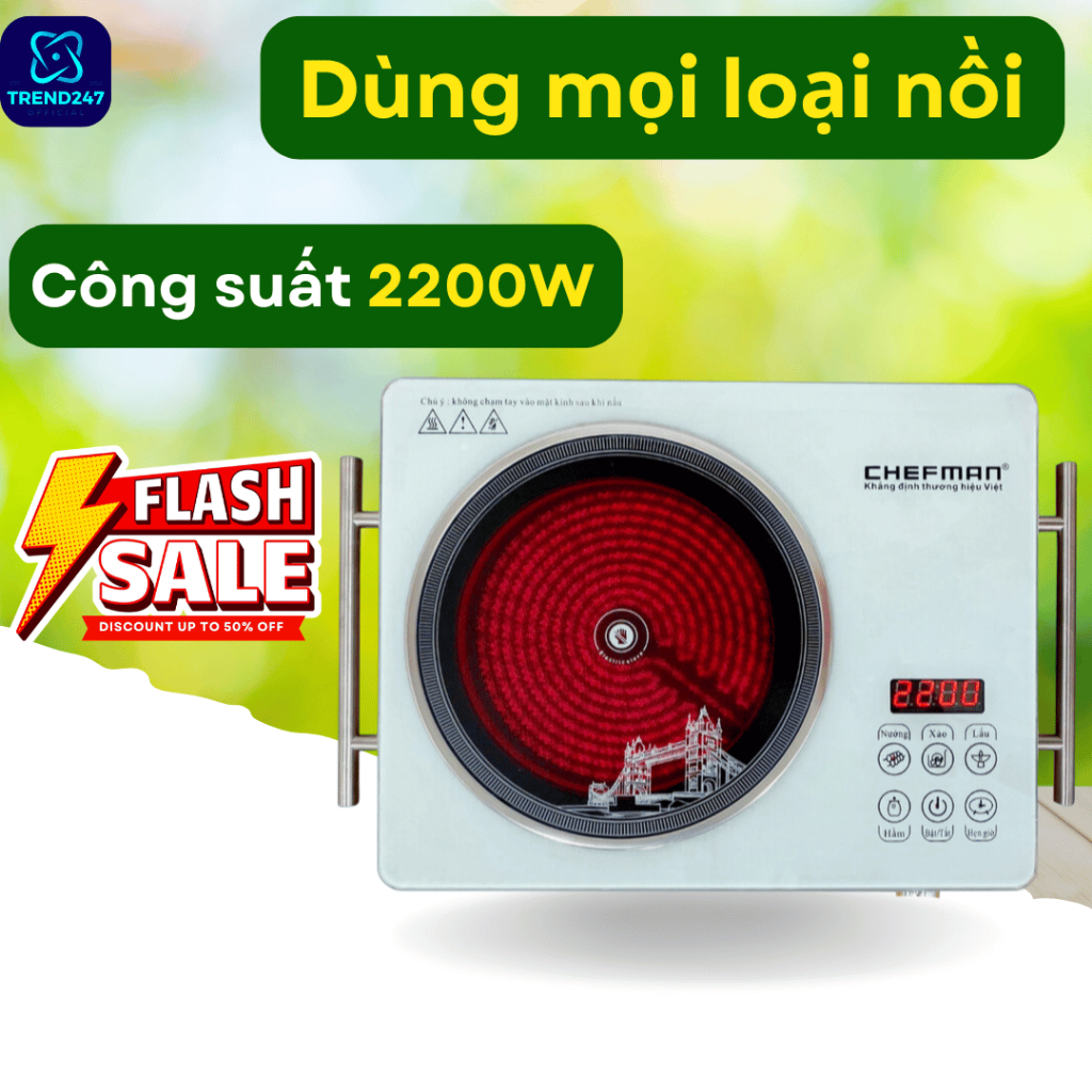 Bếp hồng ngoại đơn CHEFMAN CM923 - Công suất 2200W - 4 chế độ nấu - Bảo hành chính hãng 12 Tháng