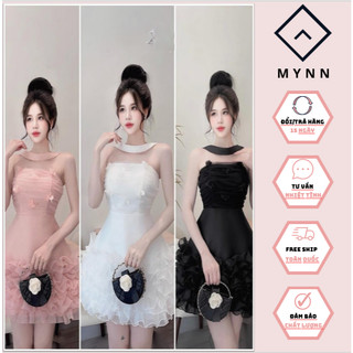 Đầm đi tiệc chất tapta phối lưới đính bông bèo ,có mút ngực lót quần đi tiệc siêu xinh