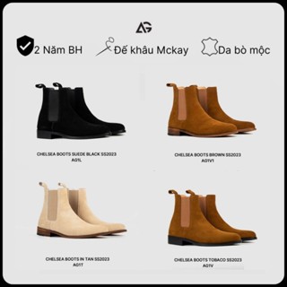 Giày Chelsea boots da lộn đen giày da bò nam nhập khẩu cao cấp handmade AUGUST SHOES AG1L chính hãng bảo hành 24 tháng