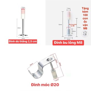  Gói 100 Đinh Hạt Nổ 7.3mm Các Loại Đinh Thẳng Ren M8 Móc Cho Súng Bắn Đinh Máy Bắn Đinh Bê Tông 