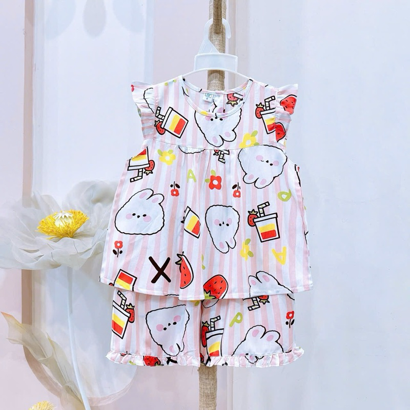 Bộ lanh tole quần đùi cánh tiên xinh xắn cho bé gái chất lanh hai da thoáng mát, thấm hút mồ hôi