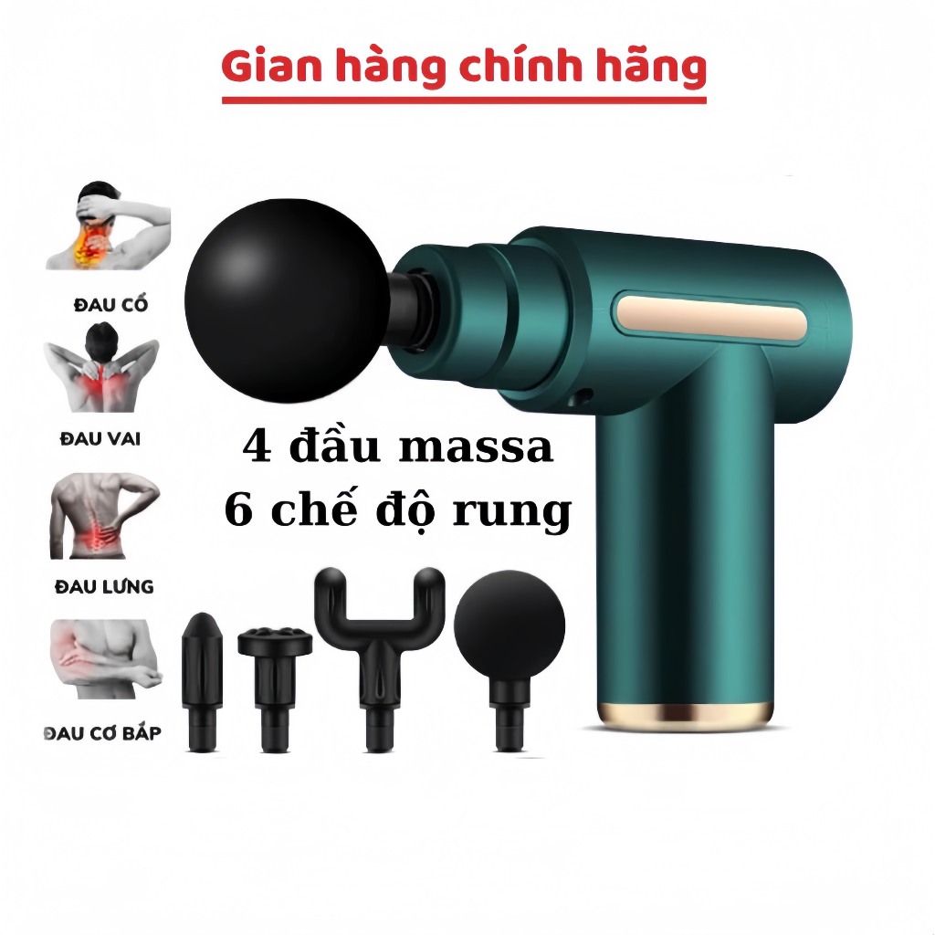 Súng massage cầm tay Với 4 Đầu Thay Thế 6 Cấp Độ Trị Liệu Toàn Thân