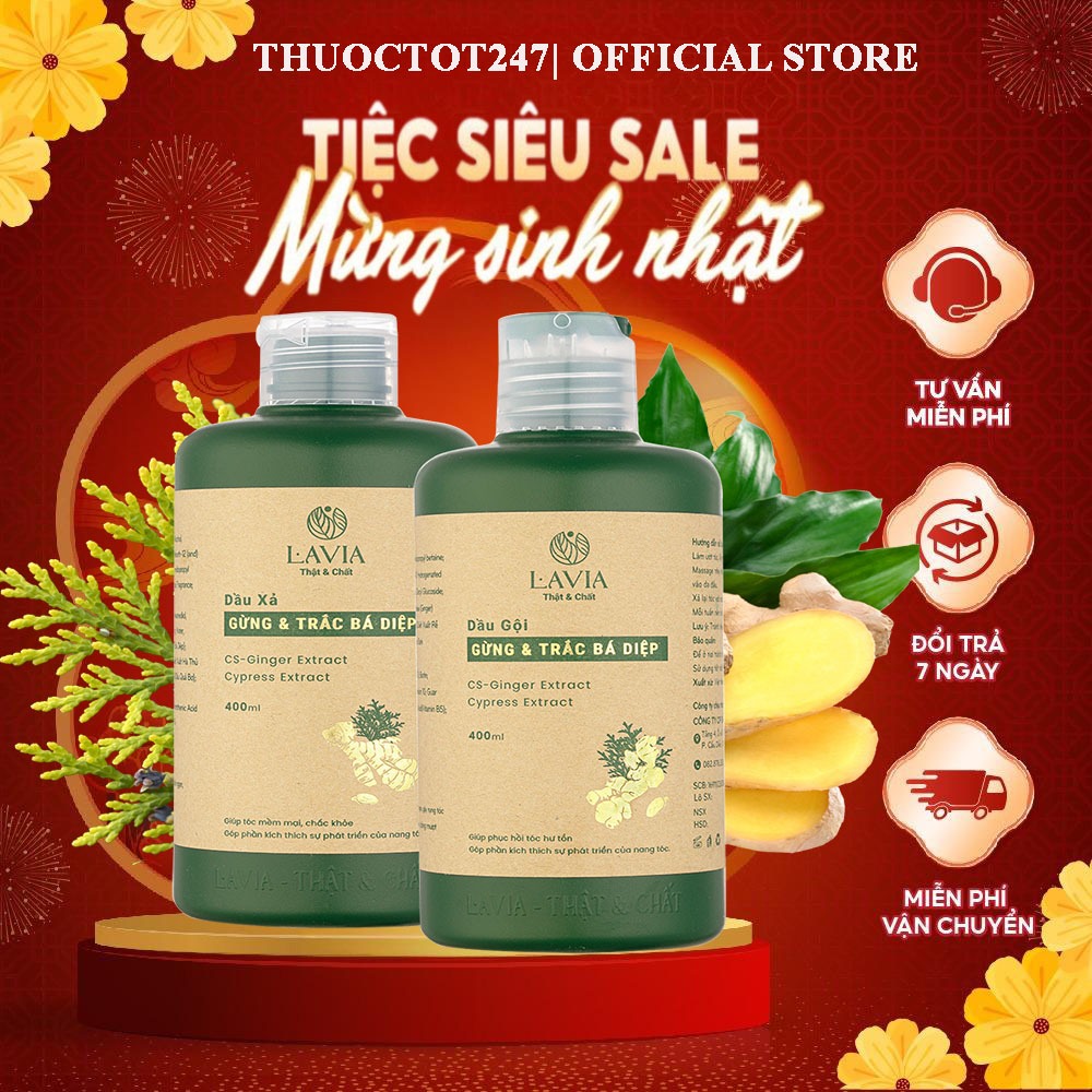 Dầu gội lavia gừng và trắc bá diệp hỗ trợ mọc tóc giảm rụng tóc 400ml