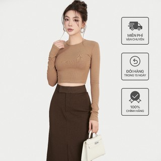 Áo Dài Tay Cổ tròn Sát Croptop Nữ Busy Thun Zip Co Giãn Ôm Sát DT7C