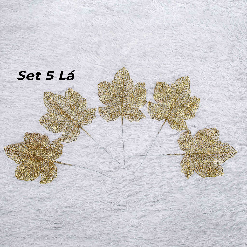 Set 5 Nhánh Lá Vàng To Trang Trí Cây Thông Decor Noel