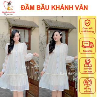  Váy bầu đầm bầu thu đông voan lụa dài tay sang chảnh đầm bầu thiết kế cho nàng đi cưới đi tiệc H85 