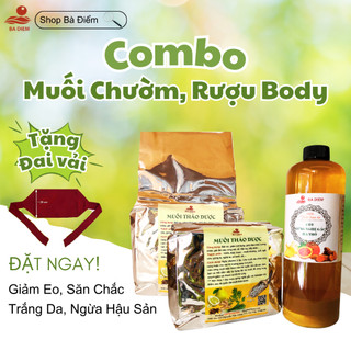 Combo Muối Chườm Thảo Dược + Rượu Gừng Nghệ Gấc Body, Muối Chườm Thảo Dược Giảm Eo Sau Sinh