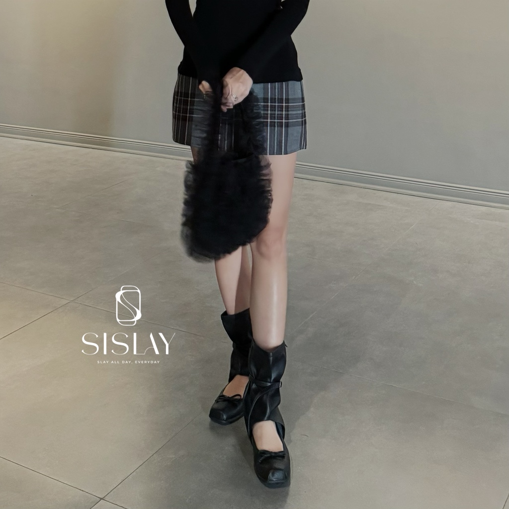 Giày búp bê dáng boots đính nơ - Athena - Sislay