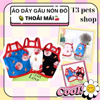 áo 2 dây in bear đội nón đỏ cho chó mèo - T3 PETS SHOP