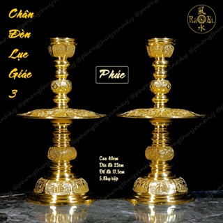  Chân Đèn Lục Giác Phúc Lộc Thọ 40cm - Vật Phẩm Đồng Thờ Cúng Vĩnh Tiến Chất Lượng Cao 