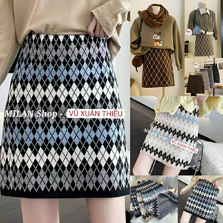  Chân váy len ngắn dệt trám 2 kiểu style 
