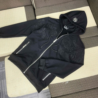 Áo khoác hoodie zip nam nữ Philipp Plein thêu logo sắt mũ phối hình hổ vằn ngực nỉ chân cua boy phố HZ52P
