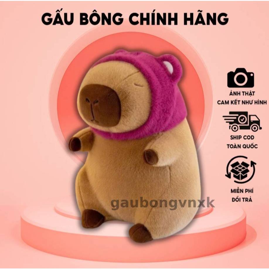 Gấu Bông Capybara Mũ Lotso Chuột Lang Nước Capybara Mũ Lotso Gấu Dâu Siêu Dễ Thương Chính Hãng BAZA 