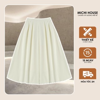 Chân Váy Dài Cạp Chun MICHI HOUSE Chân Váy Xếp Ly Màu Kem Dáng Suông CV13
