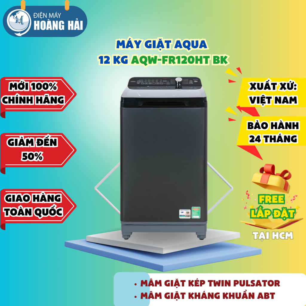 (Hướng Dẫn Mua Hàng ở Mô Tả) AQW-FR120HT BK MÁY GIẶT AQUA 12 KG AQW-FR120HT BK