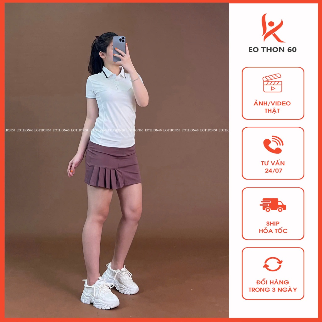 Áo polo trơn có cổ , chân váy phối ly [hình thật shop chụp] Eothon60