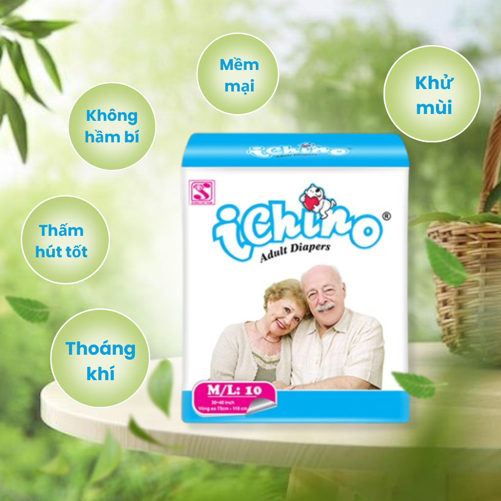 [Bịch 10 miếng] Tả dán người già ICHINO size M/L thấm hút tốt khô thoáng phù hợp cho người già, ngườ