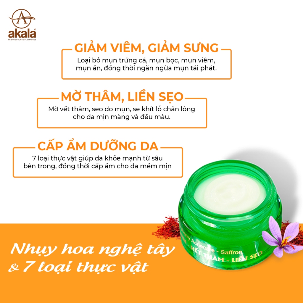 Kem Mụn - Mờ Thâm - Liền Sẹo - Kiềm Dầu akala ( Nhuỵ hoa nghệ tây & 7 loại thực vật quý ) 22 gram