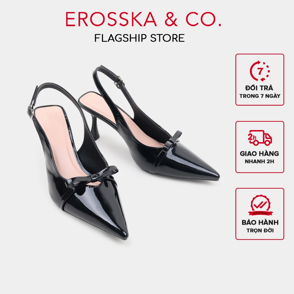 [EROSSKA] - Giày cao gót nữ mũi nhọn phối nơ kiểu dáng thanh lịch màu đen cao 8cm  - EH044