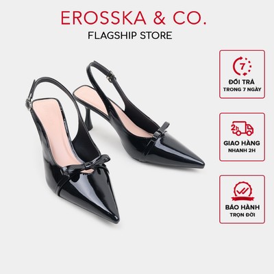 [EROSSKA] - Giày cao gót nữ mũi nhọn phối nơ kiểu dáng thanh lịch màu đen cao 8cm  - EH044