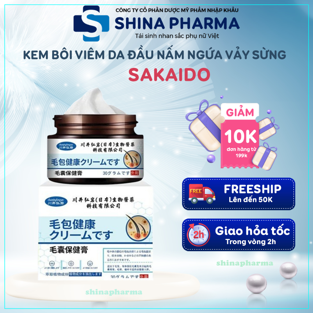 Kem Bôi Viêm Nang Tóc, Gàu Ngứa Da Đầu SAKAIDO - Kem SAKAIDO Loại Bỏ Nấm Ngứa, Viêm Da Đầu, Vảy Sừng