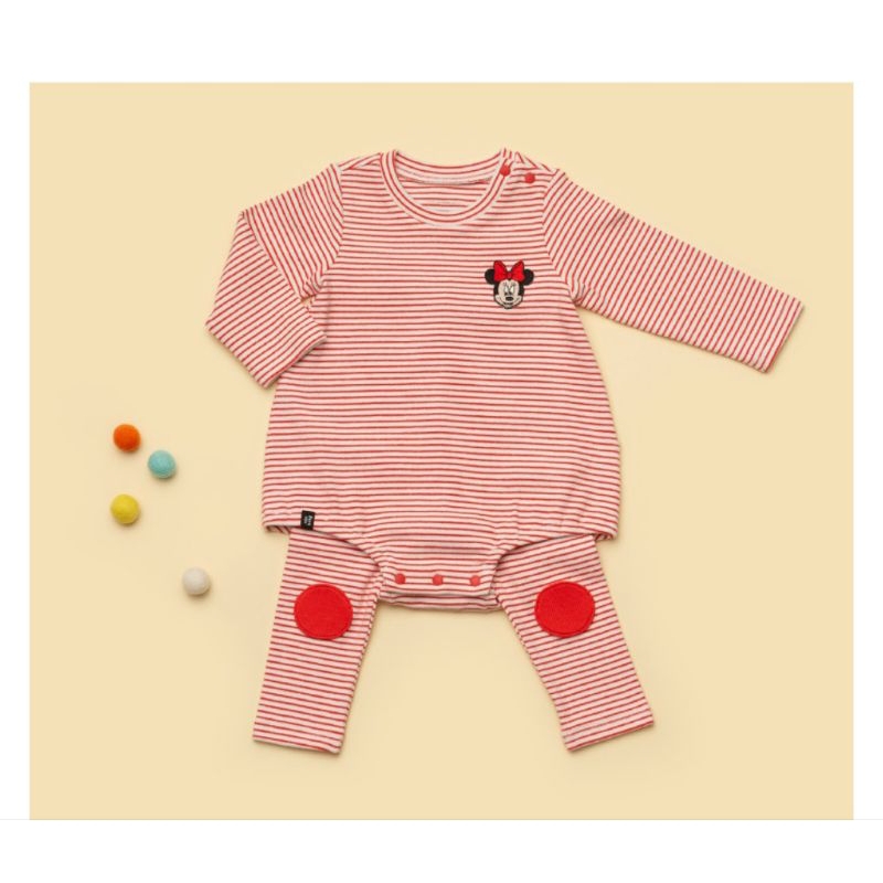 Sz 80- Set body+quần legging Disney Agabang kẻ màu đỏ