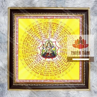 Tranh Chú Phật Đảnh Tôn Thắng Mandala treo tường 36x36cm bằng vải bóng, khung composite xịn xò