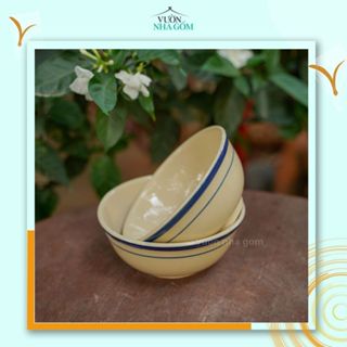 Set 5 cái chén cơm viền xanh lò gas, bát gốm ăn cơm- Vườn Nhà Gốm