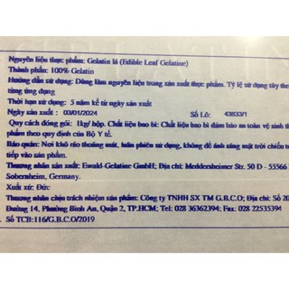 Gelatin 5 lá làm bánh (3.4G /LÁ) (Đức)