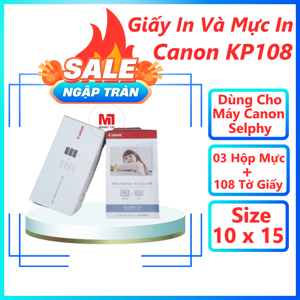Giấy in + mực in Canon KP108 - Dùng cho Máy in Canon CP1000, Canon CP1300, Canon CP1500