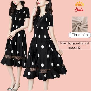 Đầm chấm bi cao cấp cho mẹ, cho bà, đầm trung niên SULA
