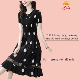 Đầm chấm bi cao cấp cho mẹ, cho bà, đầm trung niên SULA