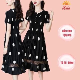 Đầm chấm bi cao cấp cho mẹ, cho bà, đầm trung niên SULA