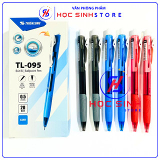  Combo 5 Cây Bút Bi Thiên Long TL095 Ngòi Bi Thụy Sĩ 0.5mm Có Đệm Grip Tại Vị Trí Cầm Bút  Xanh Đỏ Đen  