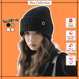 Mũ Len Unisex, Nón Len Nữ Trơn Dày Dặn Họa Tiết Gân Đính Hình Tròn Phong Cách Hàn Quốc Thời Trang Thu Đông - Mã NL059