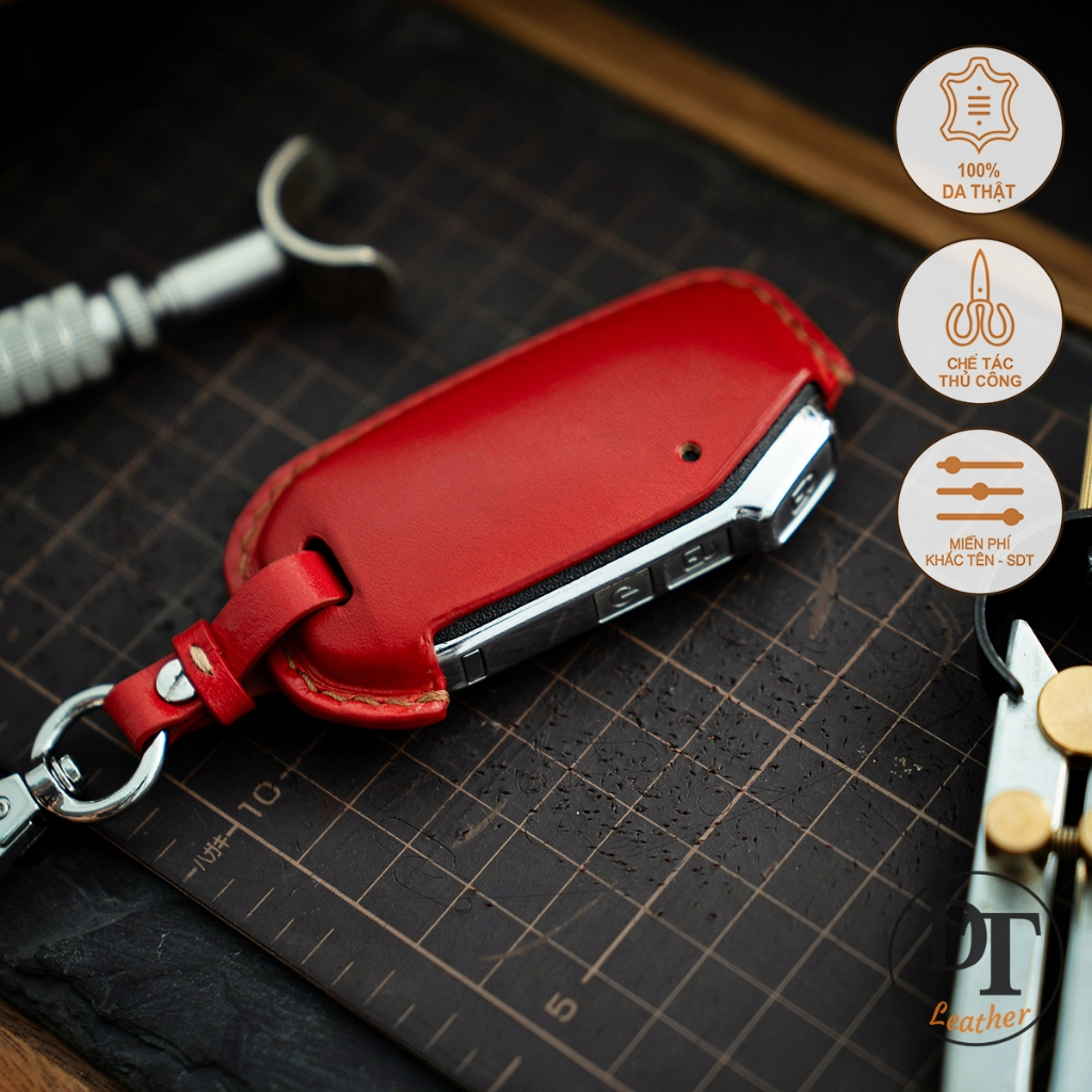 Bao Da Chìa Khóa KIA K3, K5, Sportage, Cerato - Mino Crafts - Da Bò Thật Khâu Tay - Ốp Khóa KIA Phím