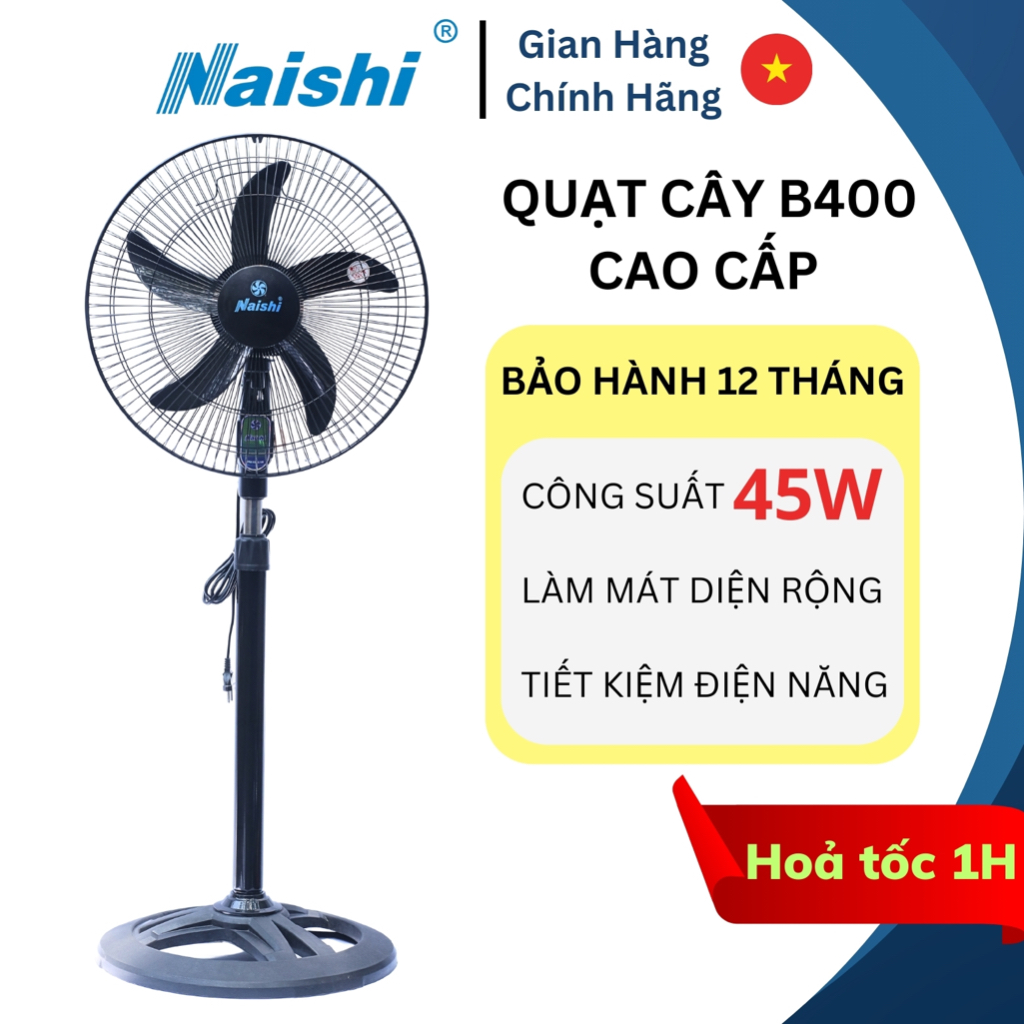 [CB01DB] Quạt Cây Công Nghiệp NAISHI B400 Bản Đặc Biệt - Quạt Cắm Điện 220V Công Suất 45W