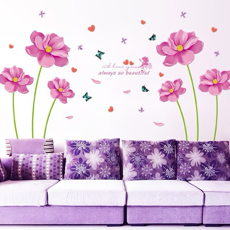Decal dán tường Hoa tím hồng