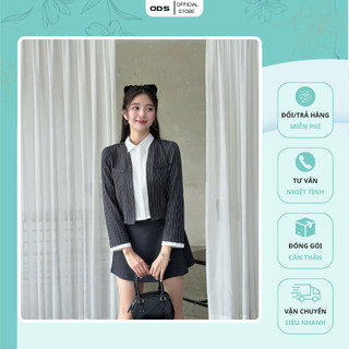 Áo set on set ODS thiết kế sơ mi trắng ở trong gài nút, giả khoác vest xám sọc, giả túi ngực trẻ trung cá tính - ED4