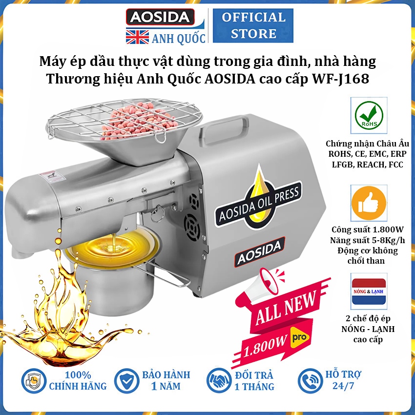 Máy ép dầu thực vật dùng thương hiệu Anh Quốc AOSIDA WF-J168 1800W