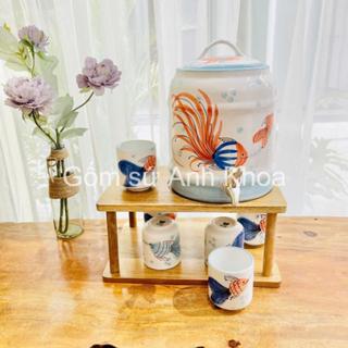 Bình đựng nước kèm vòi,Bình nước gốm sứ, bình nước có vòi, bình nước gốm bát tràng decor hoạ tiết vẽ tay cực xinh yêu