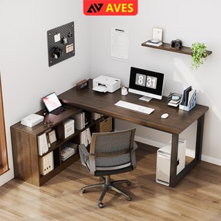 Bàn làm việc chân sắt chữ L kết hợp tủ sách gỗ MDF phủ melamine chống ẩm thương hiệu AVES - GM131
